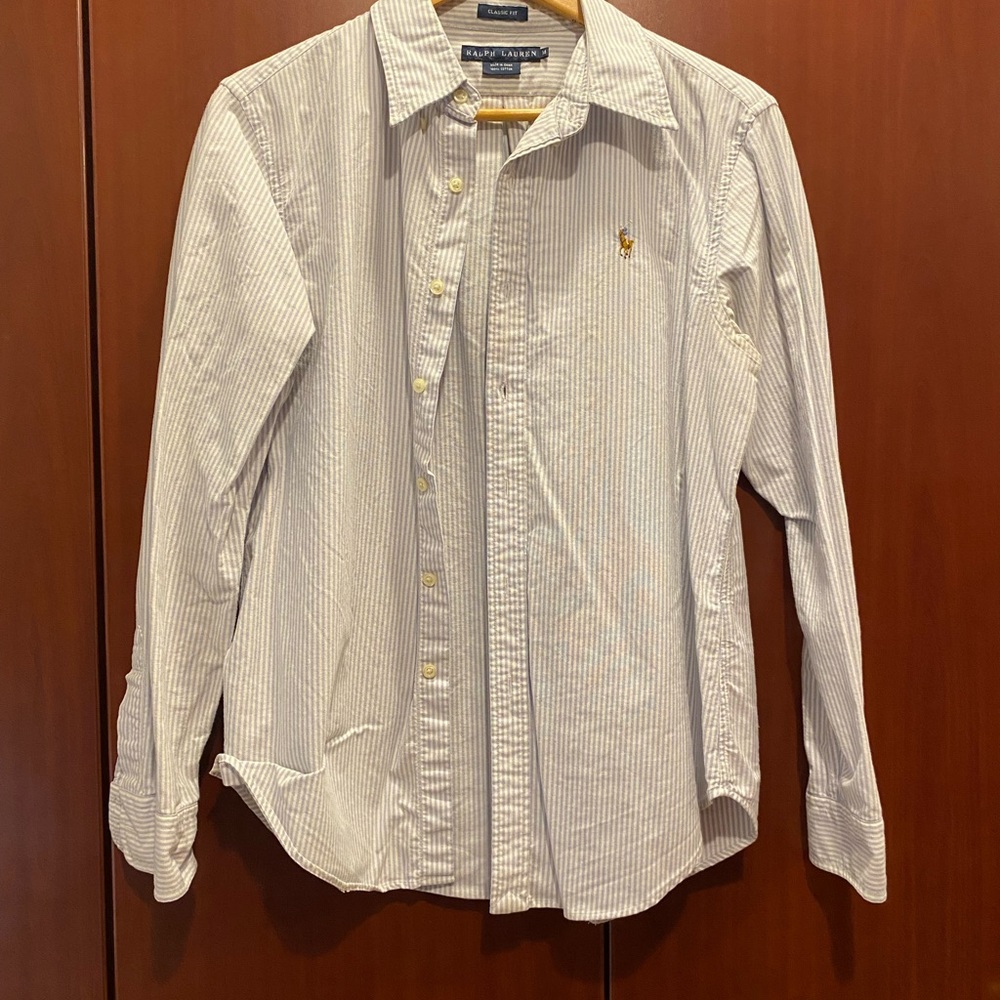 Ralph Lauren Classic Cotton Button down size 14 Blue Striped Shirt